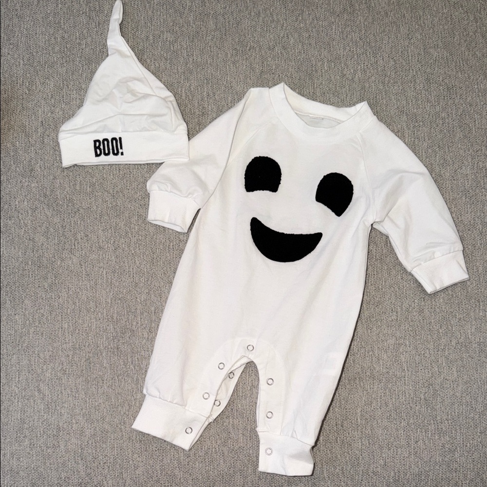 White Baby Ghost Romper & Hat Set 0-3 Month